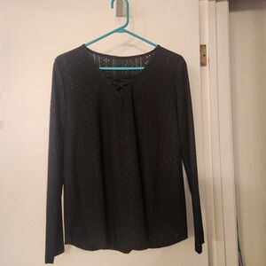 Eyelet lace Black cotton  Long Sleeve Top